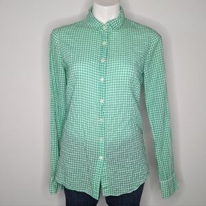 J Crew green white checkered perfect fit long sleeve button up 6T